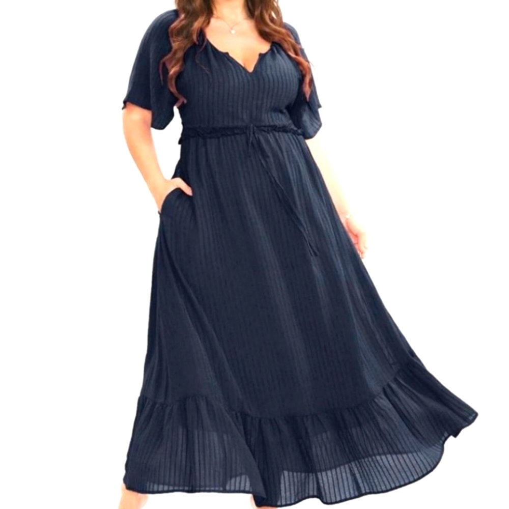 BloomChic Short-Sleeve Textured Maxi Dress 3X